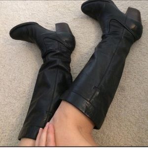 Long Black leather scrunch boots